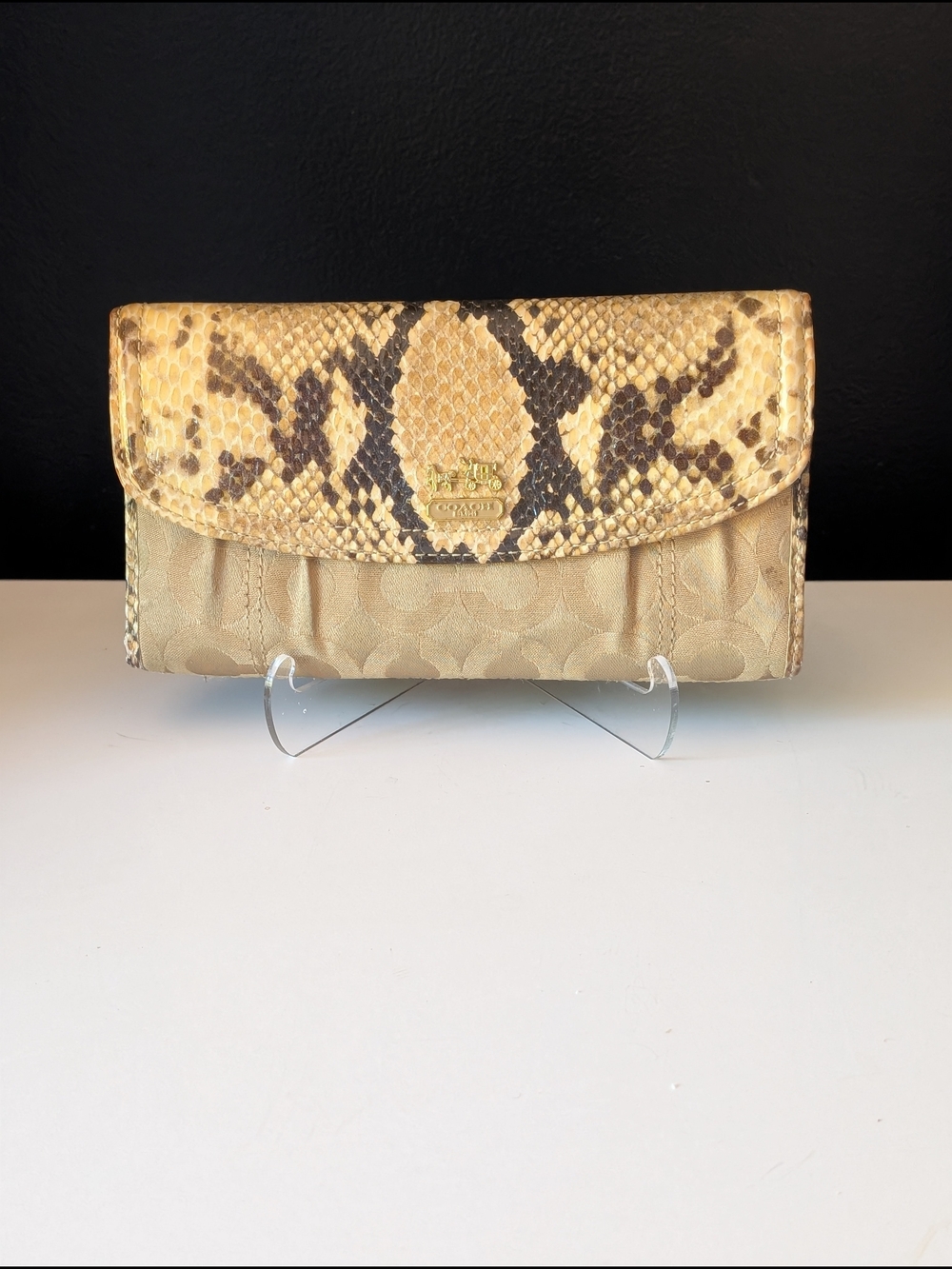 Coach Python Flap Wallet with Signature Jacquard Fabric and Gold-Tone Logo